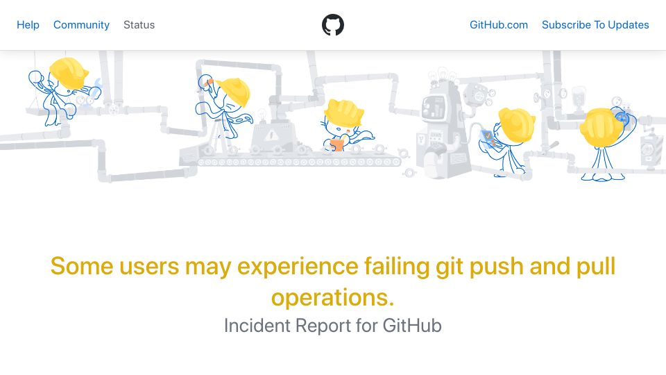 Screenshot of githubstatus.com: GitHub Partial Outage
