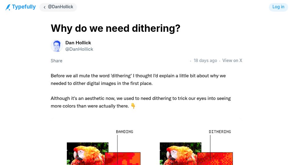 Screenshot of typefully.com: Why do we need dithering?