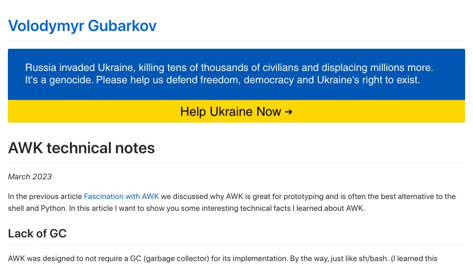 Screenshot of maximullaris.com: Awk Technical Notes (2023)
