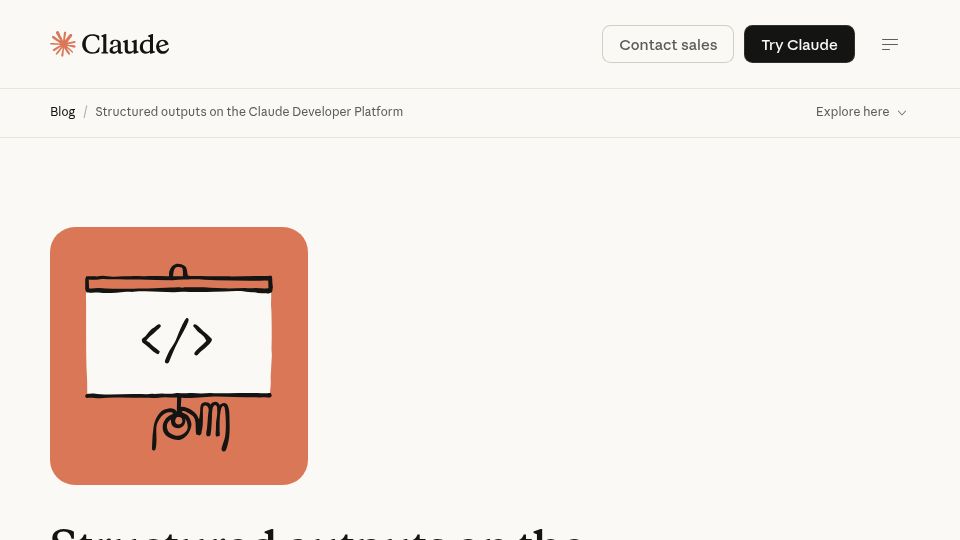 Screenshot of claude.com: Structured outputs on the Claude Developer Platform