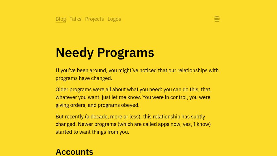 Screenshot of tonsky.me: Needy Programs