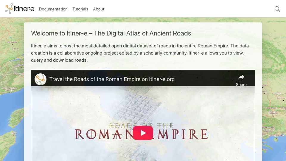 Screenshot of itiner-e.org: Itiner-E – The Digital Atlas of Ancient Roads