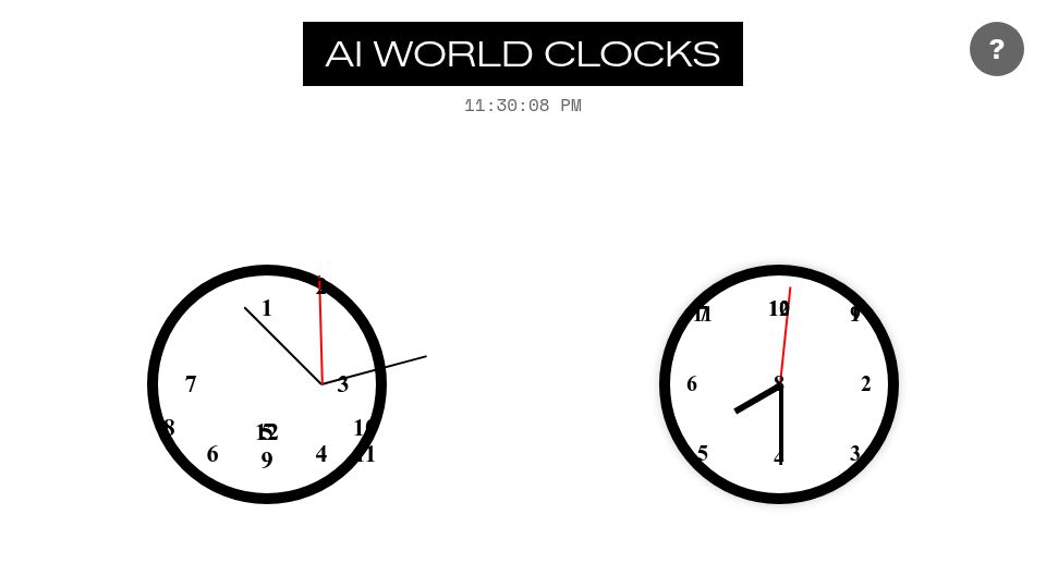 Screenshot of clocks.brianmoore.com: AI World Clocks