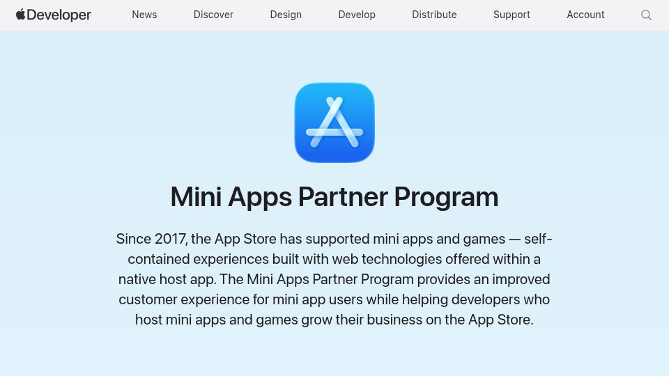 Screenshot of developer.apple.com: Apple Mini Apps Partner Program