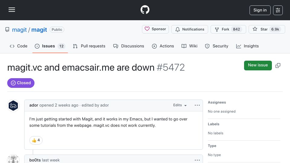 Screenshot of github.com: Magit manuals are available online again