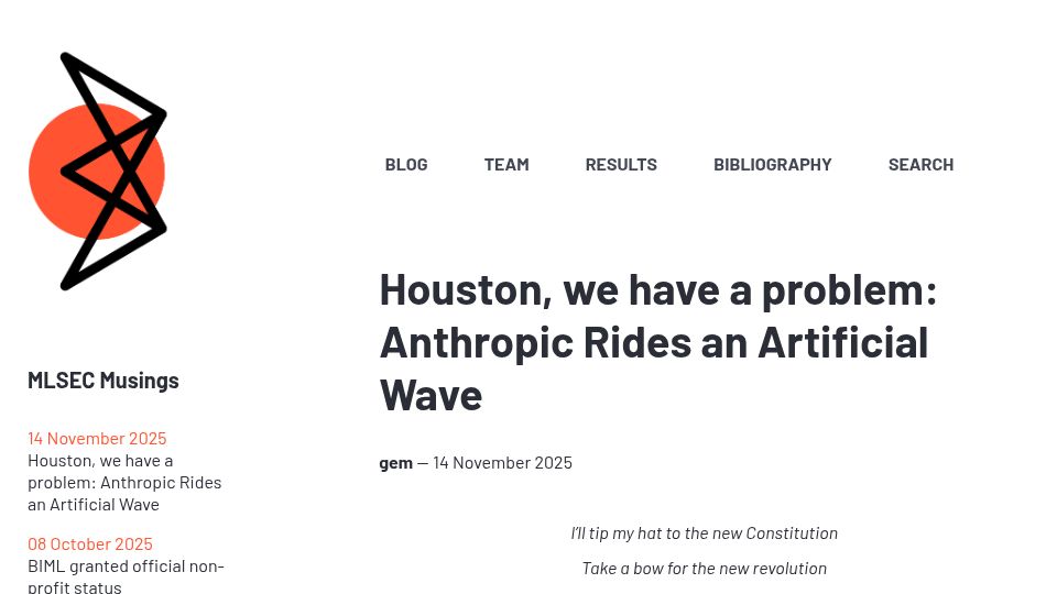 Screenshot of berryvilleiml.com: Anthropic Rides an Artificial Wave