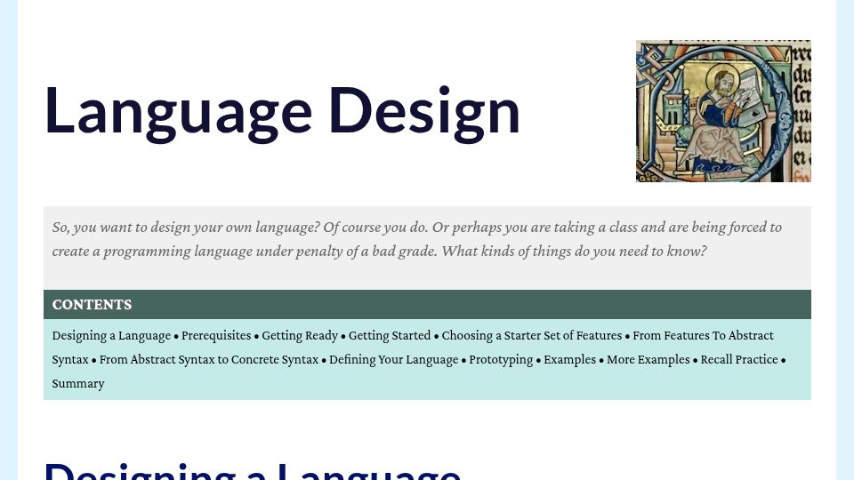 Screenshot of cs.lmu.edu: Designing a Language (2017)