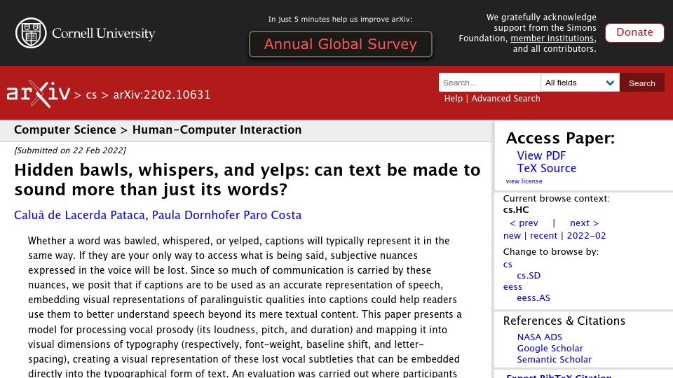 Screenshot of arxiv.org: Can text be made to sound more than just its words? (2022)