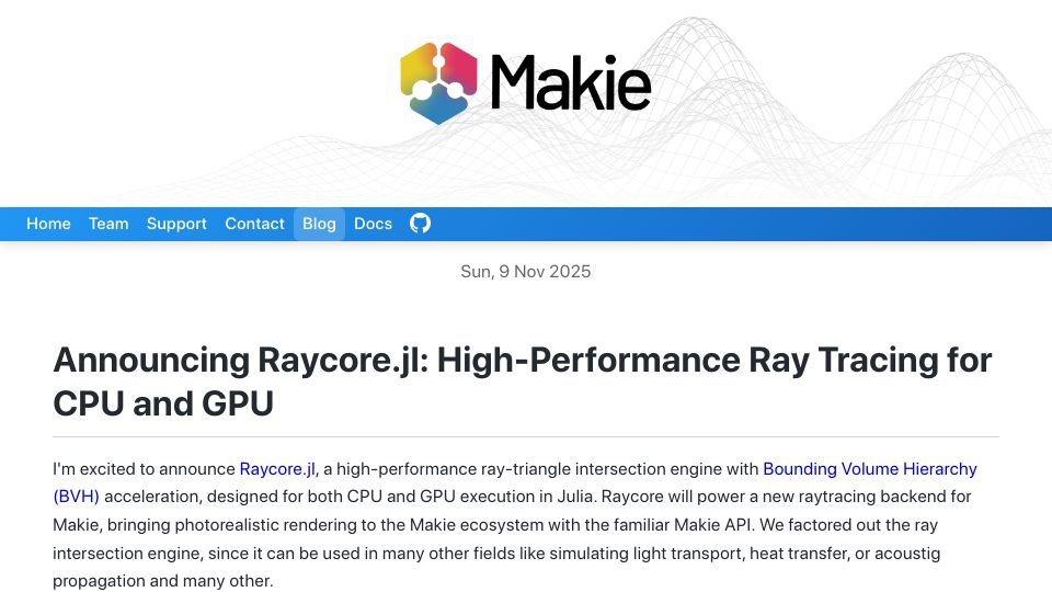 Screenshot of makie.org: Raycore: GPU accelerated and modular ray intersections