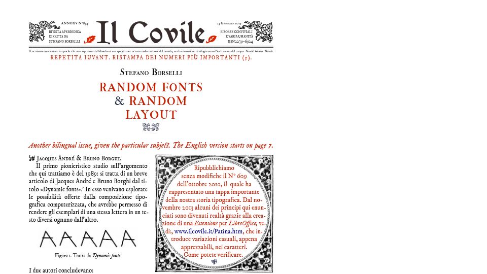 Screenshot of ilcovile.it: Random Font – a typographic experiment exploring randomness [pdf]