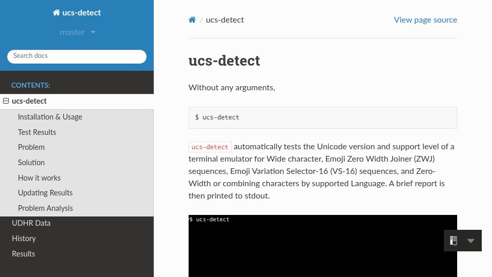 Screenshot of ucs-detect.readthedocs.io: Ucs-Detect