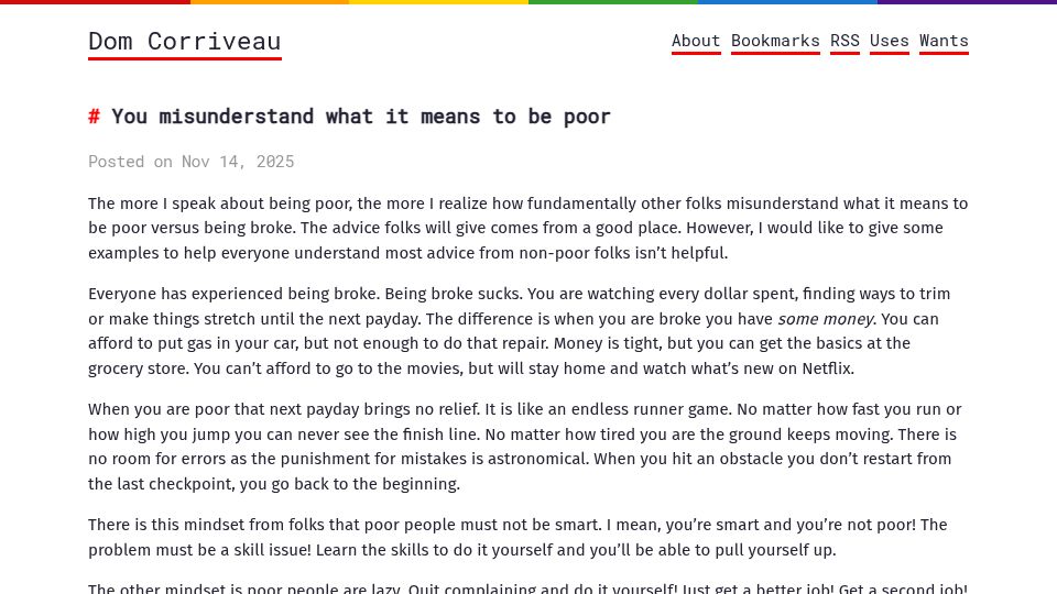 Screenshot of blog.ctms.me: Being poor vs. being broke