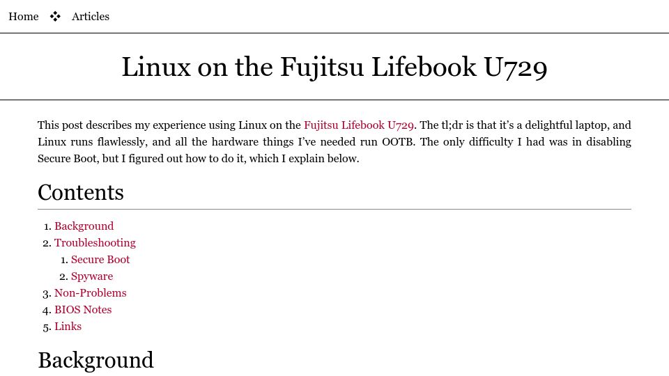 Screenshot of borretti.me: Linux on the Fujitsu Lifebook U729