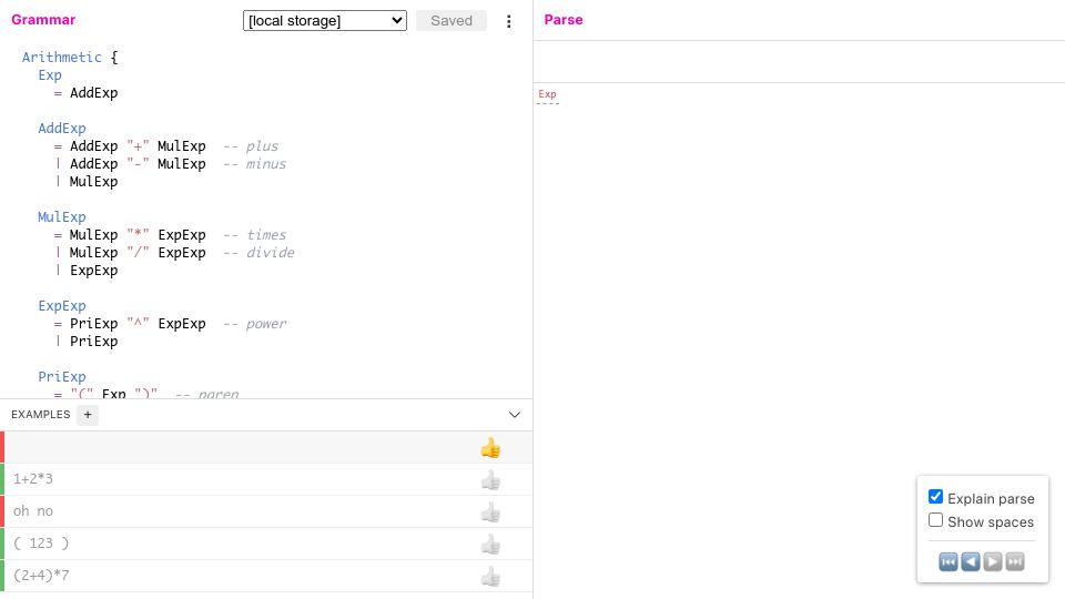 Screenshot of ohmjs.org: Ohm Editor