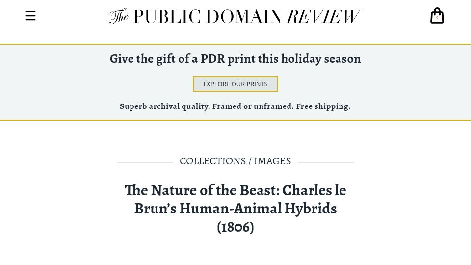 Screenshot of publicdomainreview.org: The Nature of the Beast: Charles Le Brun's Human-Animal Hybrids (1806)
