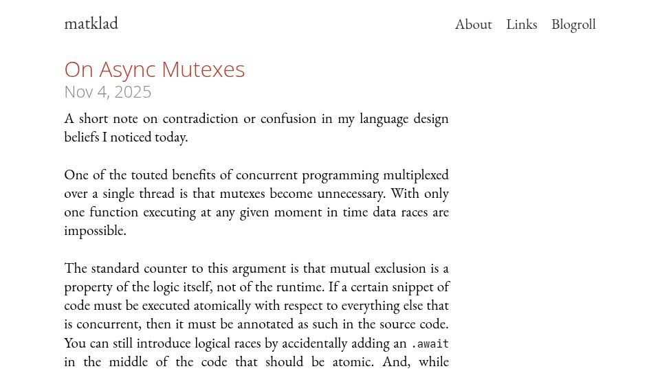 Screenshot of matklad.github.io: Async Mutexes