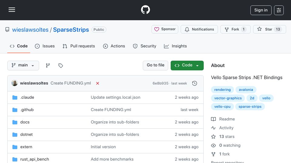 Screenshot of github.com: Show HN: High-Performance .NET Bindings for the Vello Sparse Strips CPU Renderer