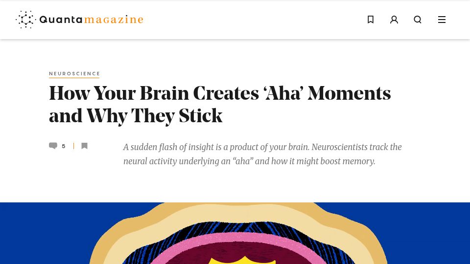 Screenshot of quantamagazine.org: Neuroscientists track the neural activity underlying an “aha”