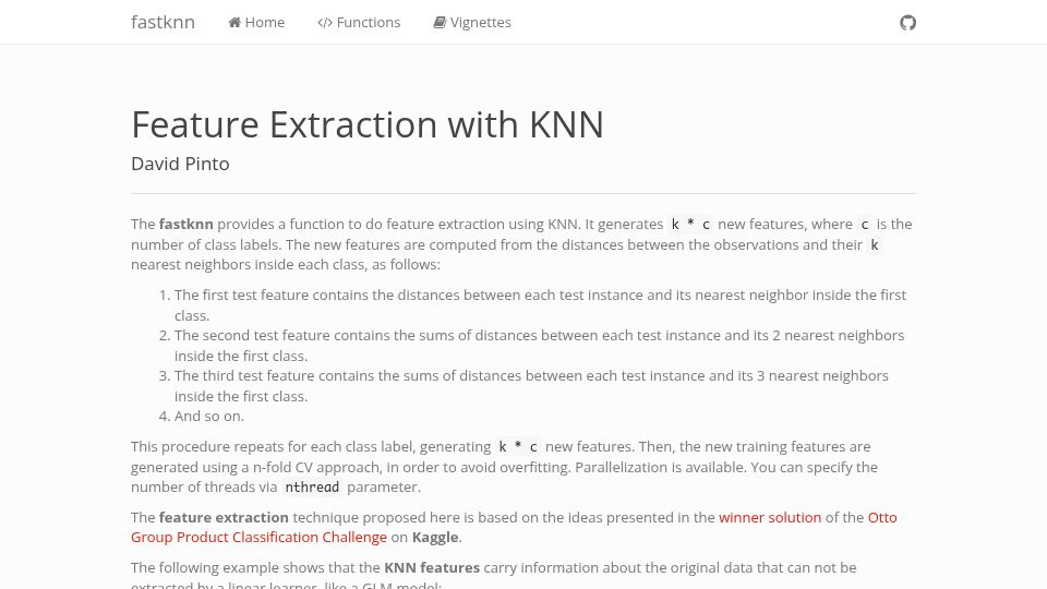 Screenshot of davpinto.github.io: Feature Extraction with KNN