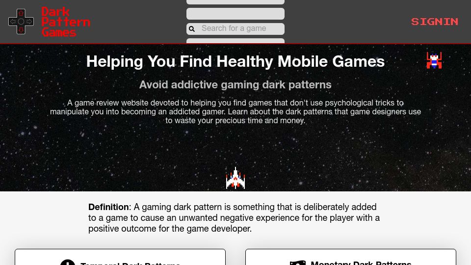 Screenshot of darkpattern.games: Dark Pattern Games