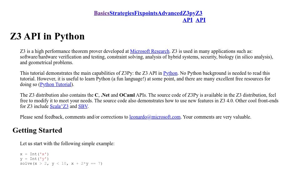 Screenshot of ericpony.github.io: Z3 API in Python: From Sudoku to N-Queens in Under 20 Lines (2015)