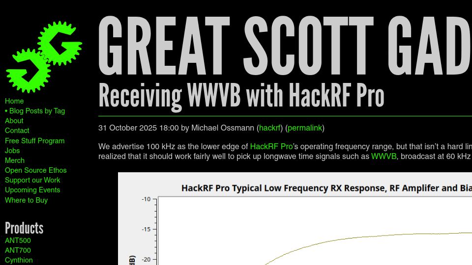 Screenshot of greatscottgadgets.com: Measuring the doppler shift of WWVB during a flight