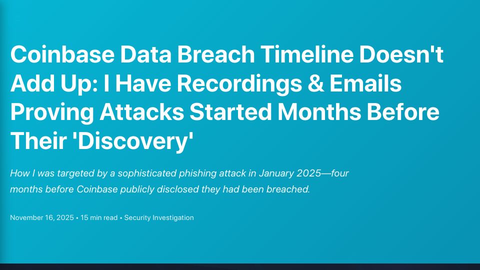 Screenshot of jonathanclark.com: I have recordings proving Coinbase knew about breach months before disclosure