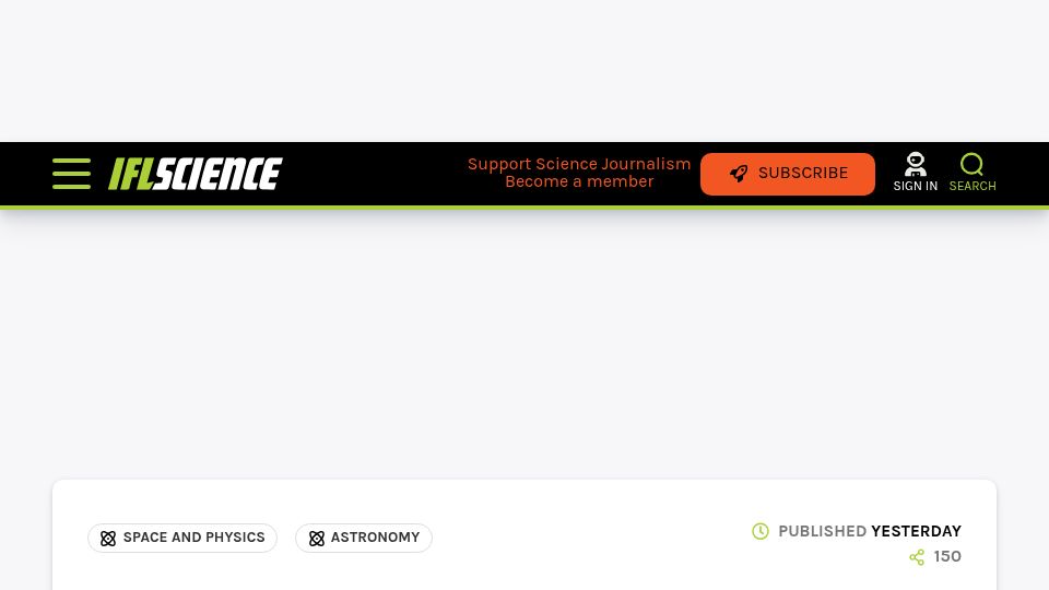 Screenshot of iflscience.com: Astrophotographer snaps skydiver falling in front of the sun