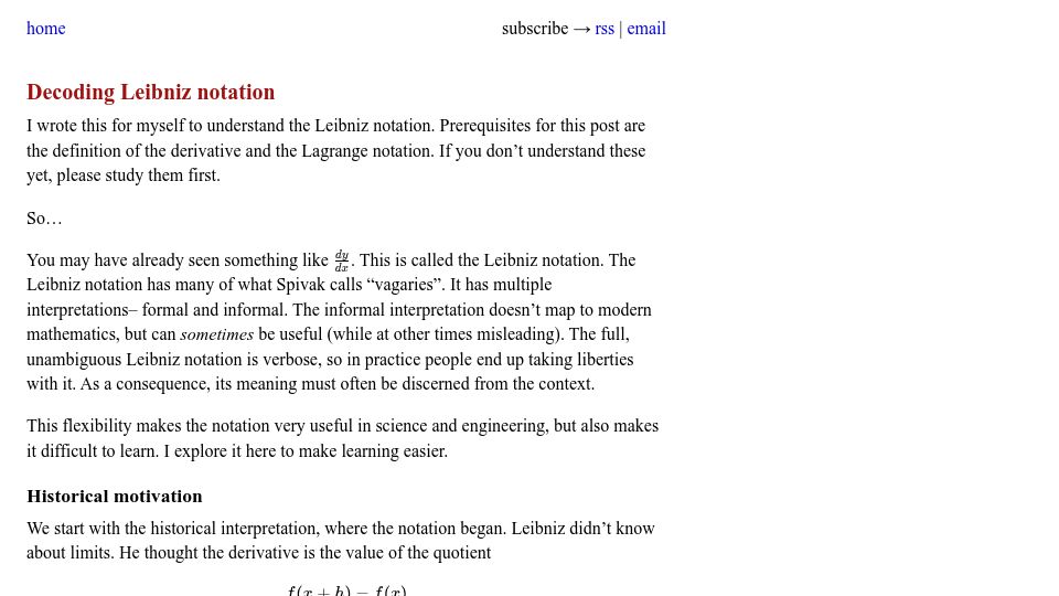 Screenshot of spakhm.com: Decoding Leibniz Notation (2024)