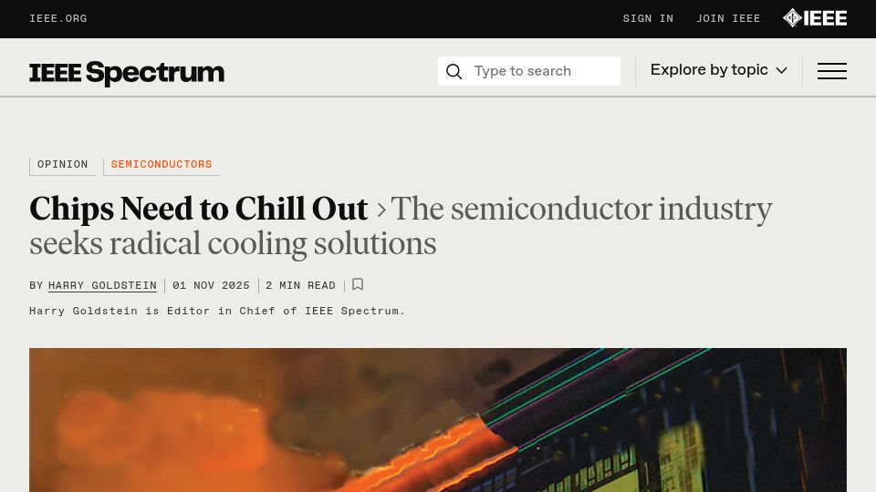 Screenshot of spectrum.ieee.org: Diamonds and Lasers: Thermal Management for Chips