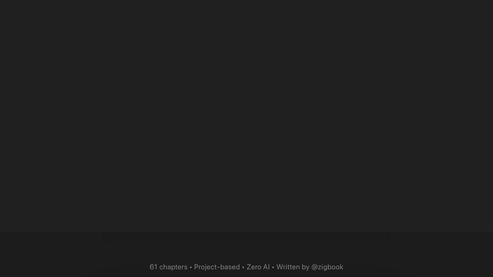 Screenshot of zigbook.net: Open-source Zig book