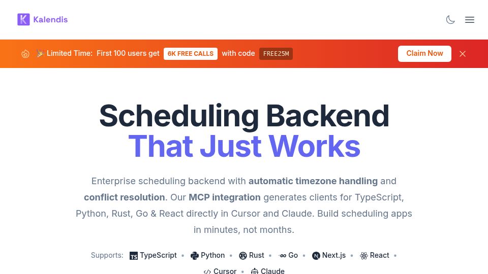 Screenshot of kalendis.dev: Show HN: Kalendis – Scheduling API (keep your UI, we handle timezones/DST)