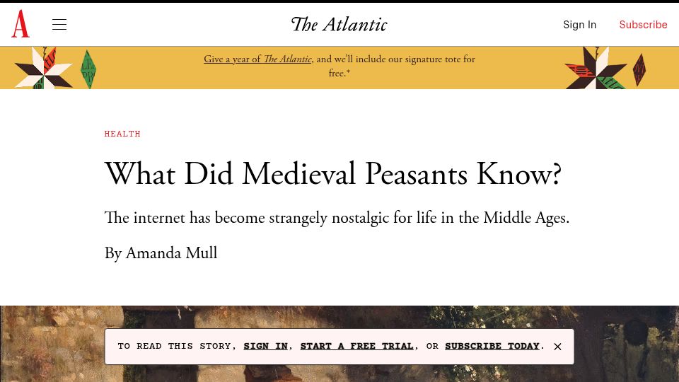Screenshot of theatlantic.com: What Did Medieval Peasants Know? (2022)
