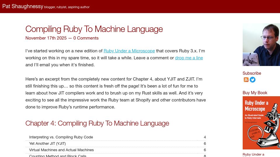 Screenshot of patshaughnessy.net: Compiling Ruby to machine language