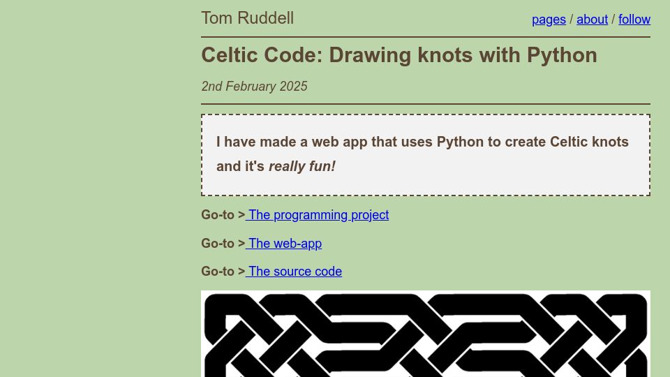 Screenshot of 2earth.github.io: Celtic Code: Drawing knots with Python