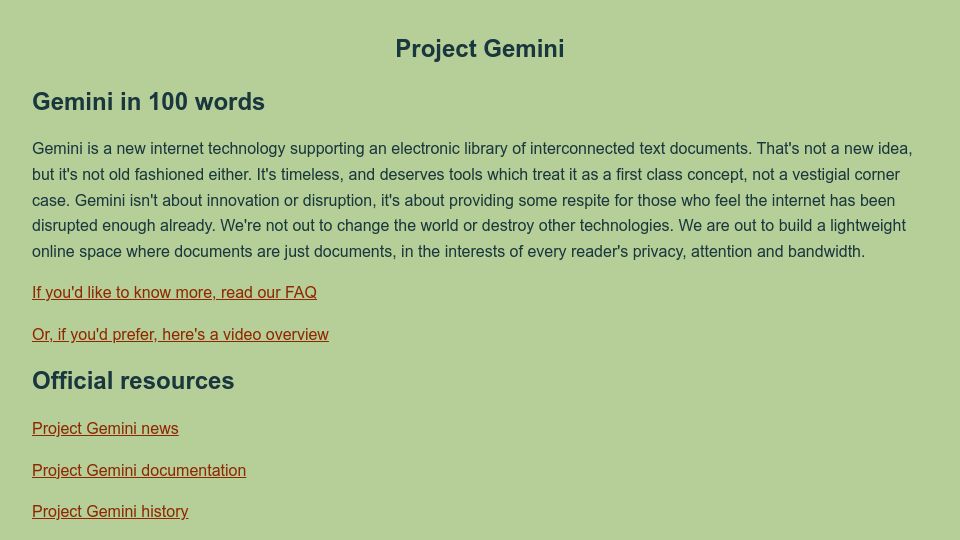 Screenshot of geminiprotocol.net: Project Gemini