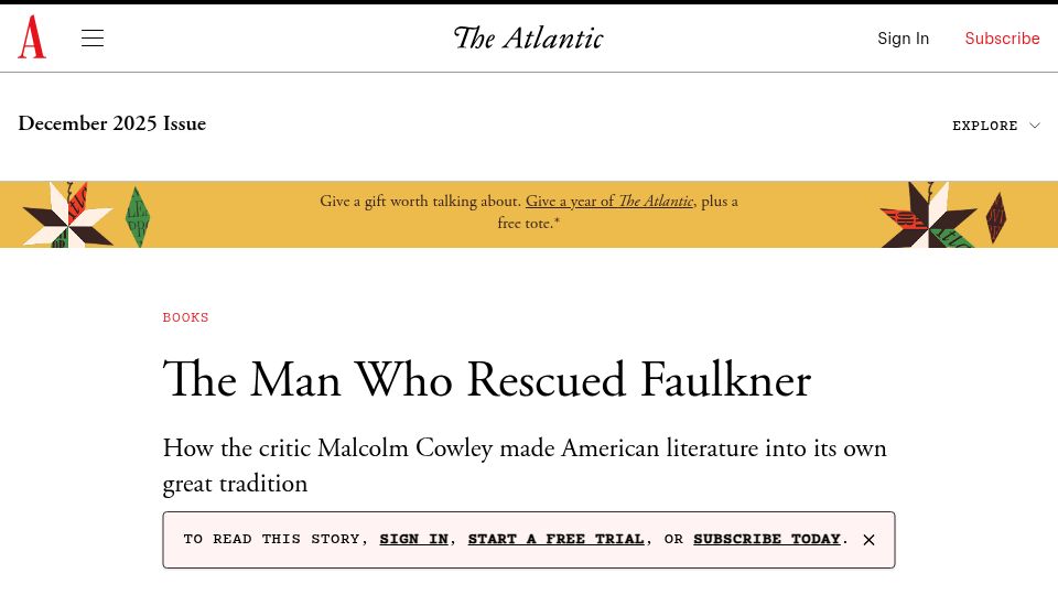 Screenshot of theatlantic.com: A Man Who Rescued Faulkner