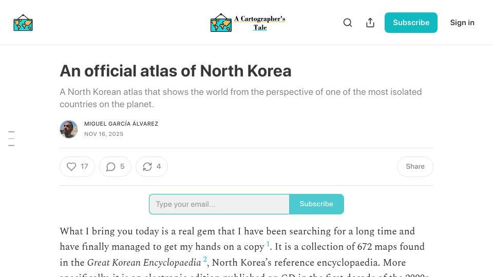 Screenshot of cartographerstale.com: An official atlas of North Korea