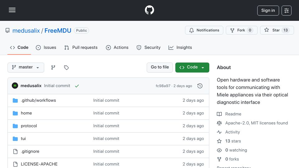 Screenshot of github.com: FreeMDU: Open-source Miele appliance diagnostic tools