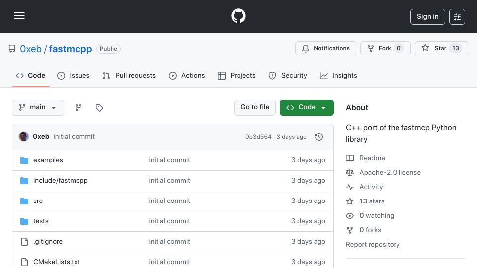 Screenshot of github.com: Fastmcpp (Fastmcp for C++)