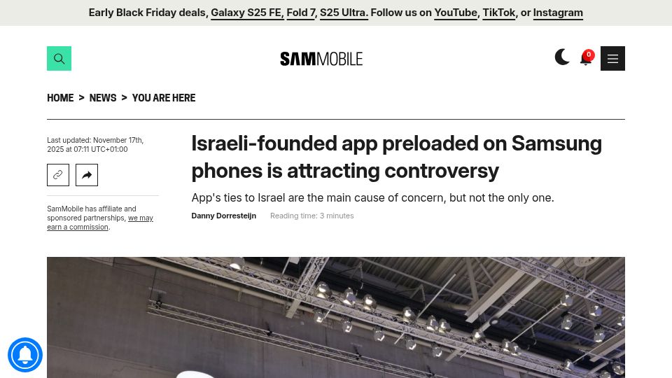 Screenshot of sammobile.com: Israeli-founded app preloaded on Samsung phones is attracting controversy