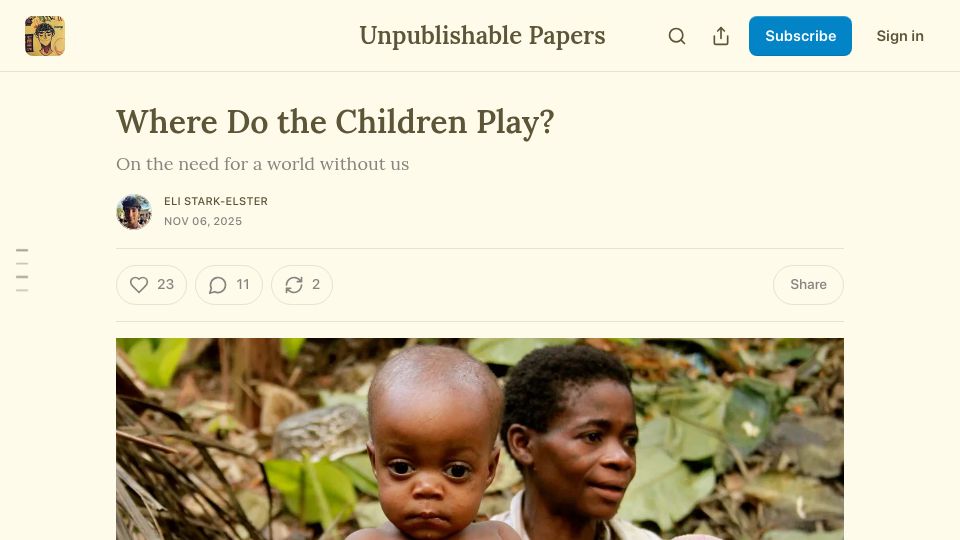 Screenshot of unpublishablepapers.substack.com: Where do the children play?
