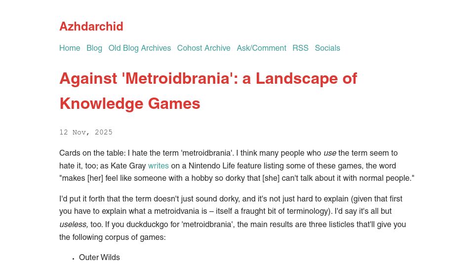 Screenshot of azhdarchid.com: A Landscape of Knowledge Games