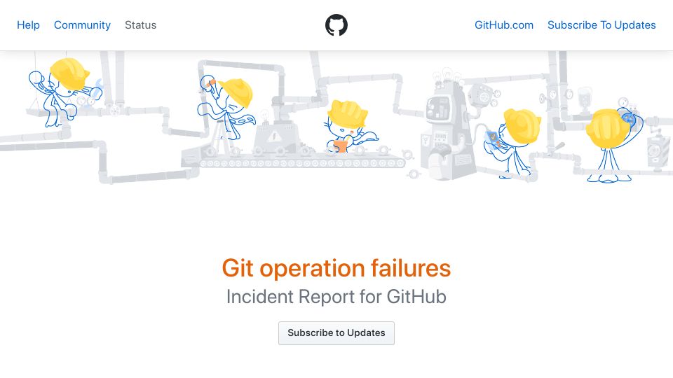 Screenshot of githubstatus.com: GitHub: Git operation failures