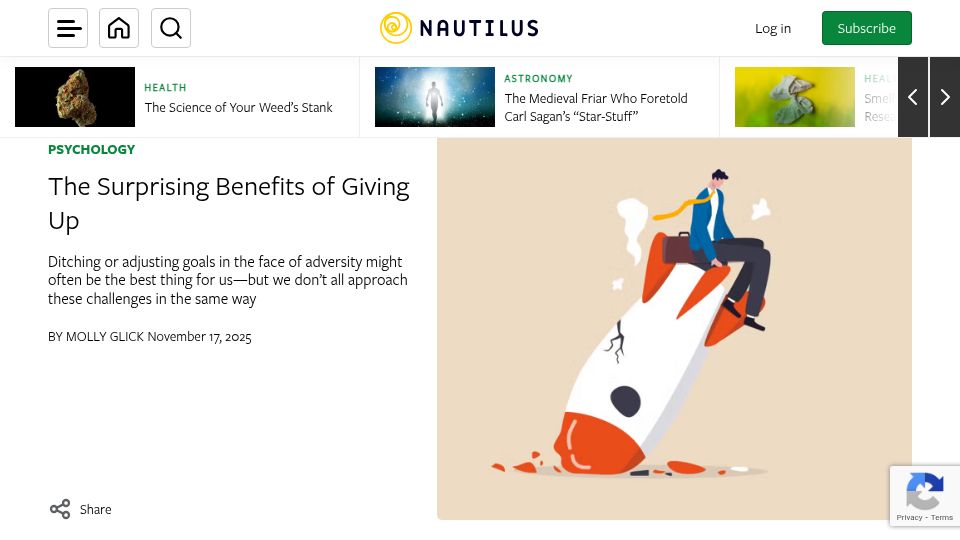 Screenshot of nautil.us: The surprising benefits of giving up