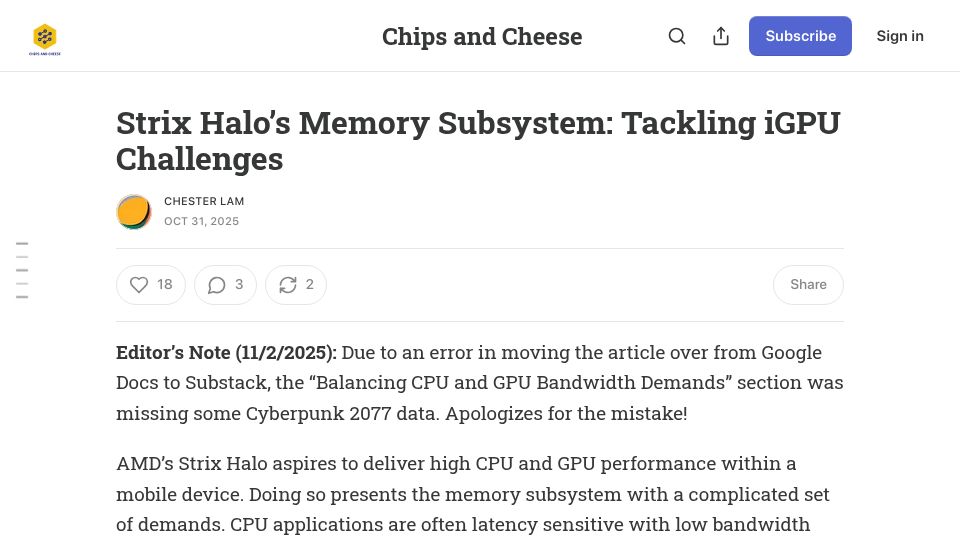 Screenshot of chipsandcheese.com: Strix Halo's Memory Subsystem: Tackling iGPU Challenges