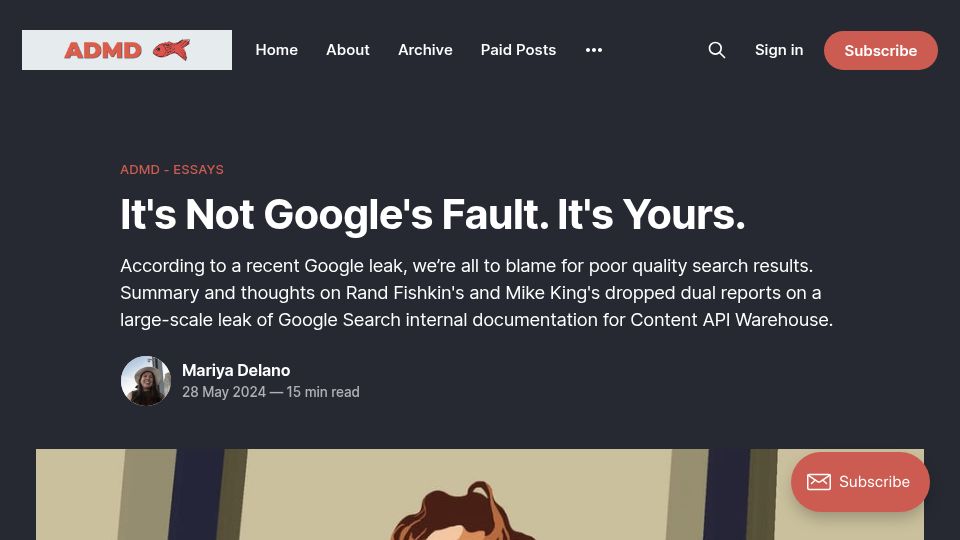 Screenshot of admdnewsletter.com: According to a Google leak, we’re all to blame for poor quality search results