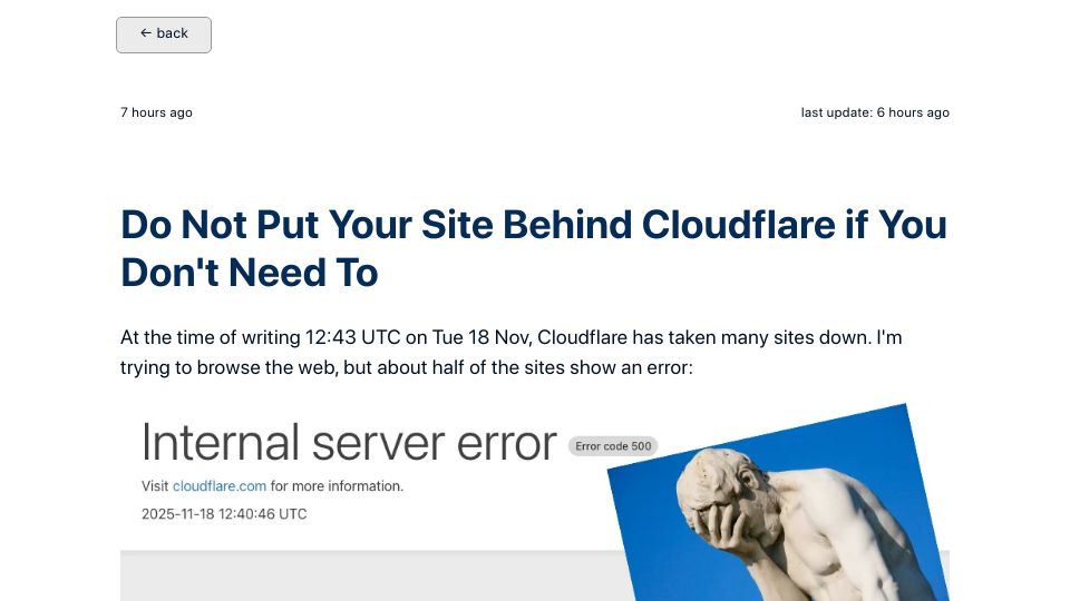 Screenshot of huijzer.xyz: Do not put your site behind Cloudflare if you don't need to