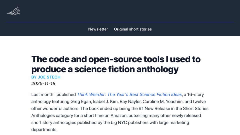 Screenshot of compellingsciencefiction.com: The code and open-source tools I used to produce a science fiction anthology