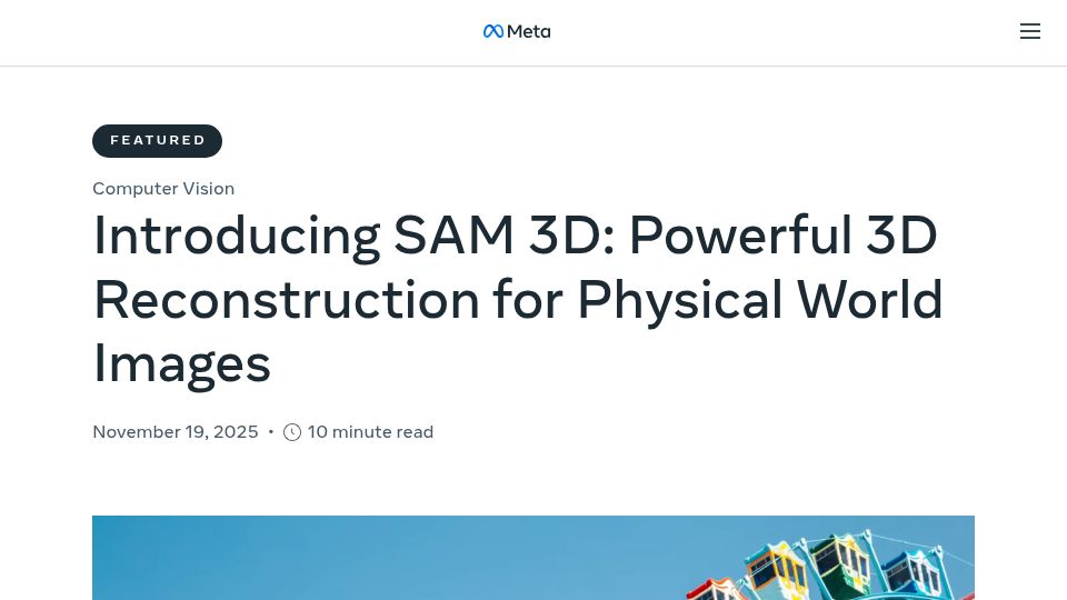 Screenshot of ai.meta.com: Sam 3D: Powerful 3D Reconstruction for Physical World Images